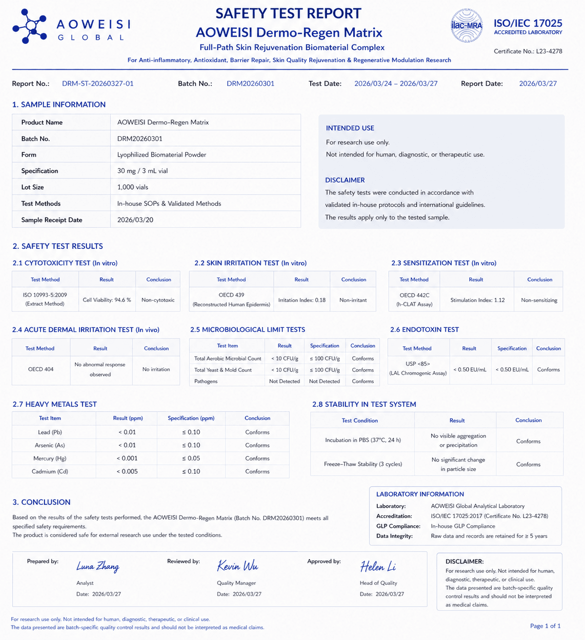 AOWEISI SKIN safety report